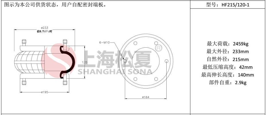 HF215/120-1法蘭式橡膠氣囊，糾偏氣囊